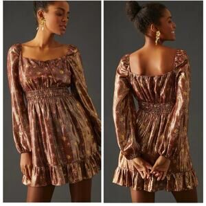 NWOT PAIGE Womens Brown Bronze Dust Noah Silk Blend A-Line Mini Dress Size S